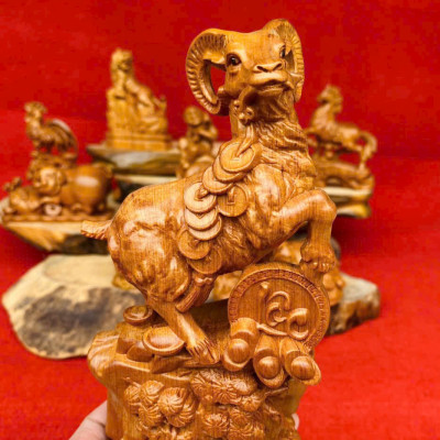 Bộ tượng 12 còn giáp phong thủy bằng gỗ bách xanh thơm nức cao 20cm 