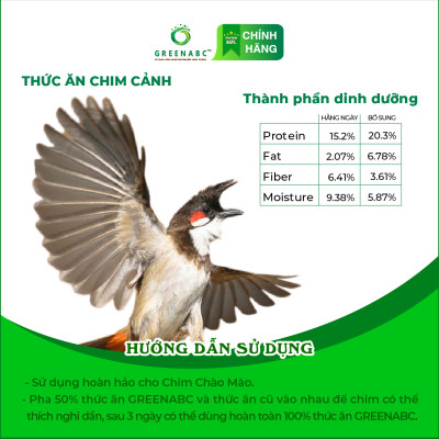 Cám Chim Chào Mào GREENABC – Giúp chim căng lửa, trụ giàn, 2 loại bổ sung và hàng ngày – Hộp 280g