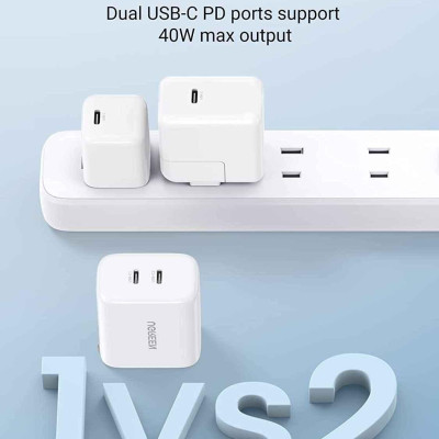 Ugreen UG90299CD243TK 40W Bộ sạc nhanh 2 cổng USB-C chuẩn cắm US Màu Trắng - HÀNG CHÍNH HÃNG
