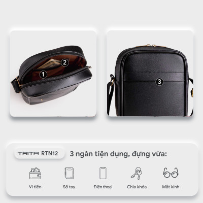 Túi Trita ( Thời trang nam dáng đứng - Túi đeo chéo da RTN12 )