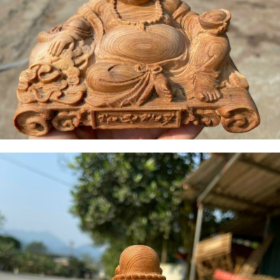 Tượng phật di lặc mini để ôtô ,bàn làm việc ,bàn học ...bằng gỗ ngọc am thơm nức kt 15×9×9cm