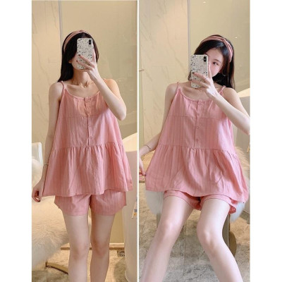 Bộ đồ ngủ dành cho nữ áo 2 dây quần đùi mặc nhà vải cotton (cotton đũi) mềm nhẹ, thoáng mát, nhiều màu size từ 40-75 kg phong cách năng động dễ thương