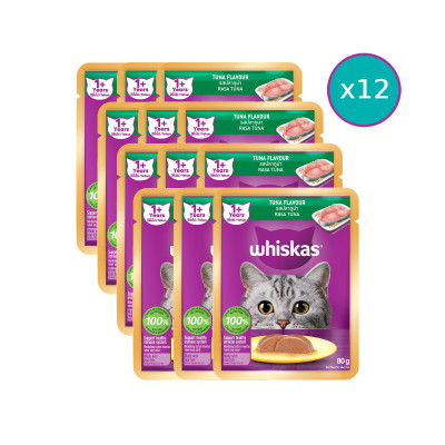 [Combo 12 Gói] Thức Ăn Cho Mèo WHISKAS 1+ years Vị Cá Ngừ 80g/Gói