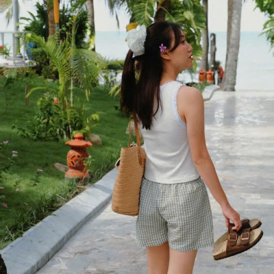 Set áo ba lỗ quần ca ro ngắn | đồ ngủ thoáng mát