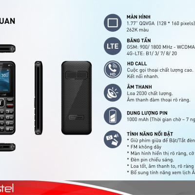 Điện thoại Masstel izi 16 4G(LTE) , Bàn phím nổi, FM không dây - Hàng chính hãng