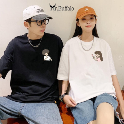 Áo đôi , áo thun cặp nam nữ tay lỡ Unisex cute form rộng vải cotton 100% T35T36 - Mr.Buffalo