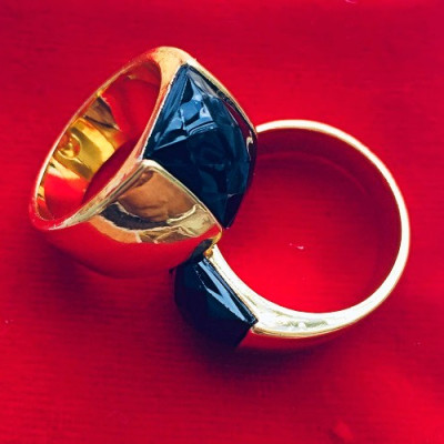 Nhẫn xoàn, Phong cách Âu Mỹ, Màu vàng 18K, Chất liệu hợp kim đính Pha lê tinh thể, mẫu Luxi Green 007M, Kèm hộp đựng Cẩm Tú