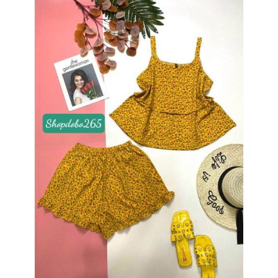 Bộ ngủ 2 dây, đồ bộ nữ mặc nhà đùi tầng vải lụa BN 09 họa tiết dễ thương size 45-57kg.