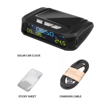 Đồng Hồ Taplo Ô Tô 3in1: Hiển Thị Giờ, Nhiệt Độ, Ngày Tháng – Dùng Năng Lượng Mặt Trời