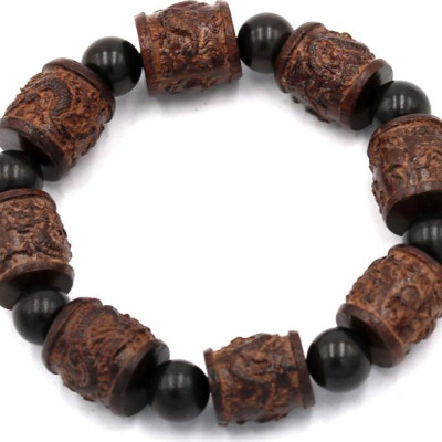 Vòng tay chuỗi hạt trụ rồng gỗ đàn hương TRNM2