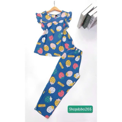 Đồ bộ nữ,đồ ngủ mặc nhà lửng 9 tấc tay cánh tiên vải lanh BL 57 họa tiết dễ thương size 51-70kg.