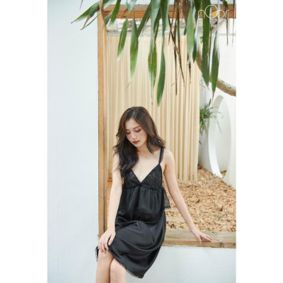 Váy Ngủ Lụa Hai Dây Cao Cấp Phối Ren Sexy thương hiệu nOor - NV512