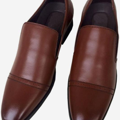 Giày tây Nam Trường Hải không dây màu nâu da bò thật đế cao su không trơn may chắc chắn GT040