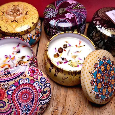 Combo 4 Lọ Sáp Nến Thơm Đốt Phòng/Nến Hoa Thơm Hoa Khô Thiên Nhiên - Chính Hãng MINIIN