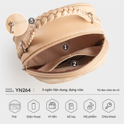 Túi Yuumy ( Thời trang nữ thiết kế nhún dáng tròn size 19 - Túi đeo chéo da Seasand YN264 )