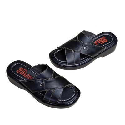 Dép Nam Quai Ngang Da Bò Thật TiTi ĐÔ Đế Cao Dành Cho Người Thấp DNA2084