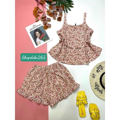 Bộ ngủ 2 dây, đồ bộ nữ mặc nhà đùi tầng vải lụa BN 09 họa tiết dễ thương size 45-57kg.