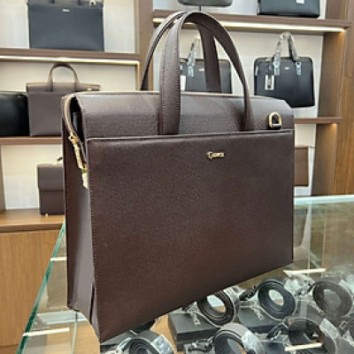 Túi Xách Nam Cặp Da Doanh Nhân GENCE CTS22 Da Bò Khóa Số Cao Cấp Màu Nâu Đậm