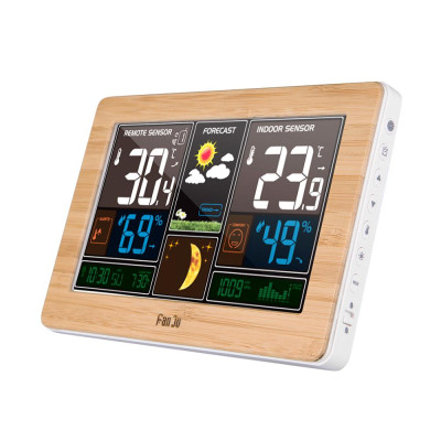 Đồng hồ đa chức năng không dây FanJu, màn hình lớn, hiển thị thời gian, nhiệt độ, độ ẩm, tuần trăng…