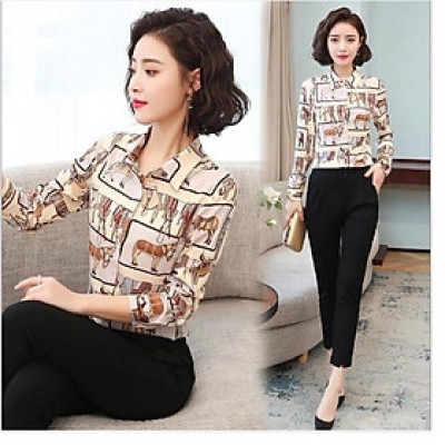 Áo sơ mi nữ công sở thiết kế họa tiết dân gian Sm78
