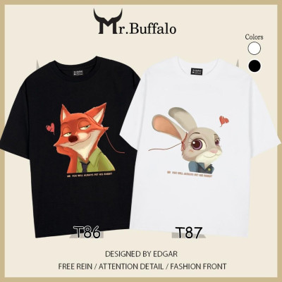 Áo đôi, cặp tay lỡ unisex zootopia Nick, judy, cáo và thỏ dễ thương Mr.Buffalo