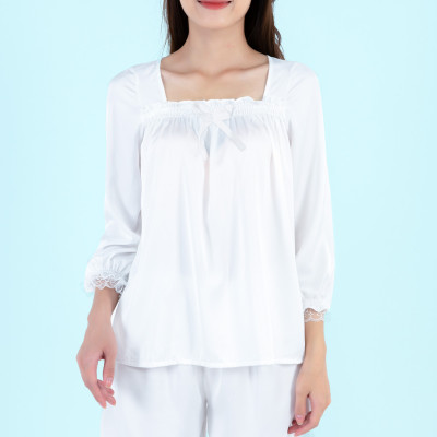 Combo Áo tay lửng phối ren & Quần đùi phối ren LMcation Queen - Màu Trắng