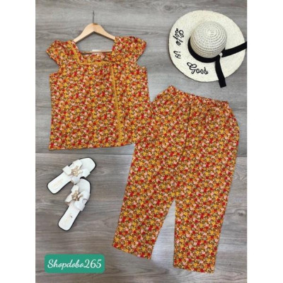 Đồ bộ nữ,đồ ngủ mặc nhà lửng 9 tấc vải lụa họa BL 123 tiết hoa nhí size 45-57kg.