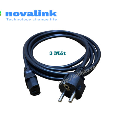 Dây nguồn 2 chân đầu tròn dài 3M Novalink NV-53008A dùng cho PC, UPS, màn hình.. tiết diện lõi đồng 3 x 1.0mm, tiêu chuẩn UL. Hàng chính hãng