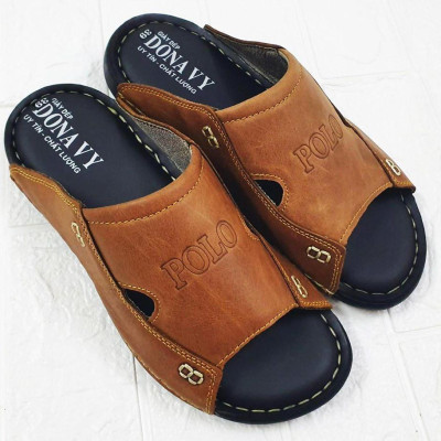 Dép quai ngang nam da bò cao cấp, may đế chắc chắn quai da  may số 8 cách điệu DOS8