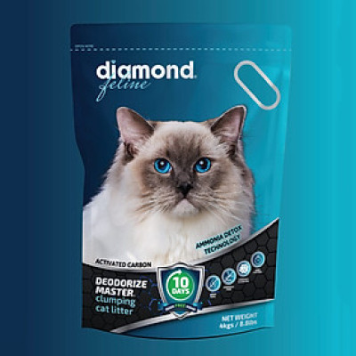 Cát Vệ Sinh Cho Mèo Công nghệ carbon siêu vón siêu khử mùi Diamond Feline túi xanh 4KG / 8.8lbs (HÀNG CÔNG TY CHÍNH HÃNG)
