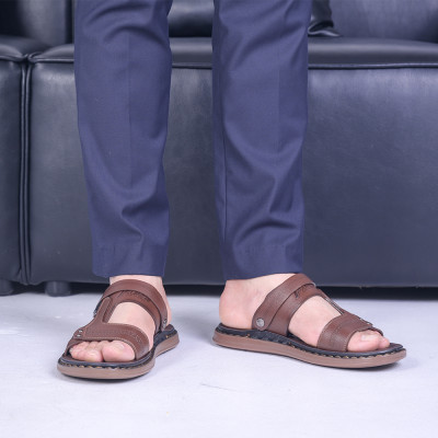 Dép Sandal Nam Da Bò - DK02 Đế Khâu Đúc Nguyên Khối, Đường May Chắc Chắn, Đế Massage Mềm Mại Êm Chân