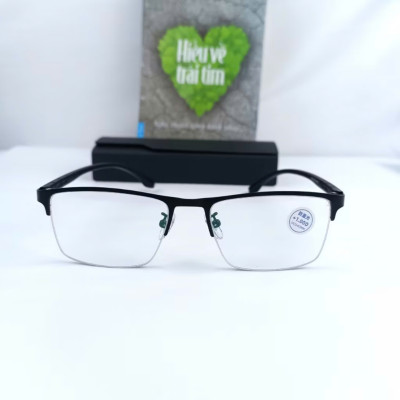 Kính lão nam nữ cao cấp chống ánh sáng xanh from kính vuông tặng hộp da và khăn lau A03