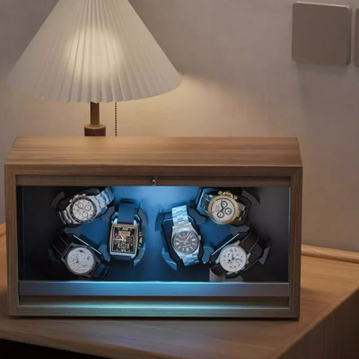 Tủ Đồng Hồ Cơ Lên Cót SAIKE SAIKE S6024 Mẫu 6 Xoay Vỏ Gỗ - Có Đèn Led - Nắp Cảm Biến