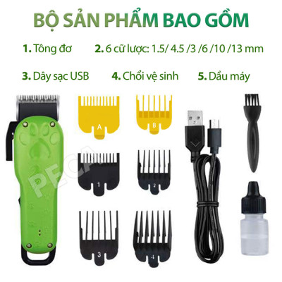 Tông đơ cắt tỉa lông thú cưng Kemei KM-CW10 công suất mạnh 5W sạc nhanh USB chuyên nghiệp phù hợp cắt lông chó, mèo
