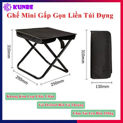 Ghế Mini Gấp Gọn Liền Túi Đựng KUNBE Phù Hợp Du Lịch Dã Ngoại Cắm Trại Câu Cá Đợi Chờ Tàu Xe