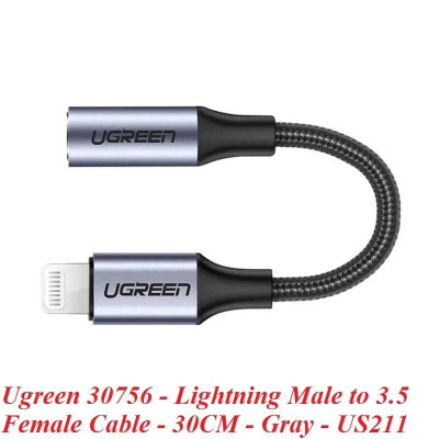 Ugreen UG30756US211TK 10CM màu Xám Cáp Lightning sang cổng âm thanh 3.5mm - HÀNG CHÍNH HÃNG