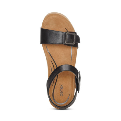 Sandal sức khoẻ nữ Aetrex Lexa Black - Giày cao 5p đế da mềm nhẹ, không chúi mũi chân