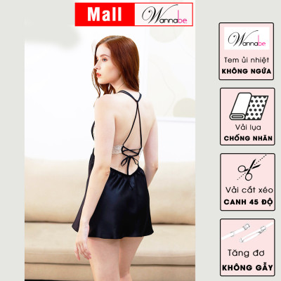 Đầm ngủ WANNABE DNS60 váy ngủ 2 dây cut-out khoe lưng trần sexy thắt nơ xinh xắn mang lại vẻ quyến rủ cho người mặc