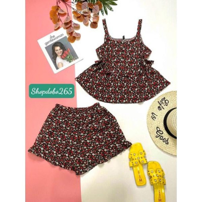 Bộ ngủ 2 dây, đồ bộ nữ mặc nhà đùi tầng vải lụa BN 09 họa tiết dễ thương size 45-57kg.