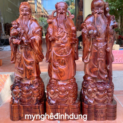 Bộ tượng phật tam đa phúc lộc thọ bằng gỗ trắc cao 50x18x12cm
