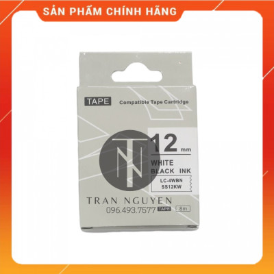 [Combo 3 cuộn] Nhãn in Tepra SS12KW (LC-4WBN) - Chữ đen nền trắng 12mm x 8m - Hàng nhập khẩu