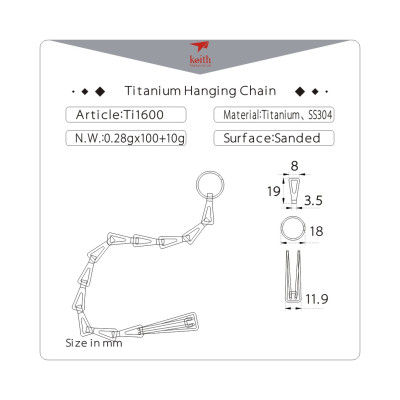 Dây móc treo nồi bằng titanium Keith Titanium Ti1600