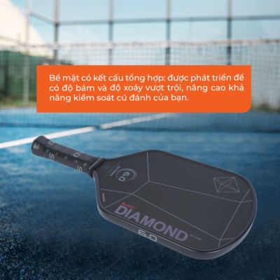 Vợt Pickleball Sixzero 6.0 Black Diamond Power 16mm Cao Cấp - Lõi Carbon Siêu Cứng, Tấn Công Uy Lực, Kiểm Soát Tối Ưu