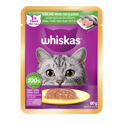[Combo 12 Gói] Thức Ăn Cho Mèo WHISKAS 1+ years Vị Cá Ngừ, Cá Trắng 80g/Gói