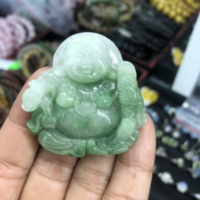 Mặt dây chuyền Phật Di Lặc gánh đào phong thủy đá ngọc cẩm thạch