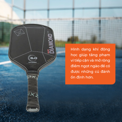 Vợt Pickleball Sixzero 6.0 Black Diamond Power 16mm Cao Cấp - Lõi Carbon Siêu Cứng, Tấn Công Uy Lực, Kiểm Soát Tối Ưu