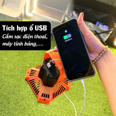 Quạt mini tích điện treo lều tích hợp sạc điện thoại gấp gọn cắm trại, camping, dã ngoại, du lịch, picnic ngoài trời pin 10.000mAh Legaxi