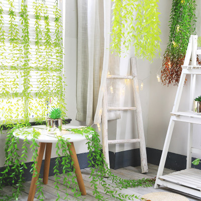 Giỏ cây lá liễu giả 5 chùm treo tường trang trí phòng khách, ban công, tiểu cảnh nhà hàng, quán cà phê xanh mát (tặng kèm móc dán tường )