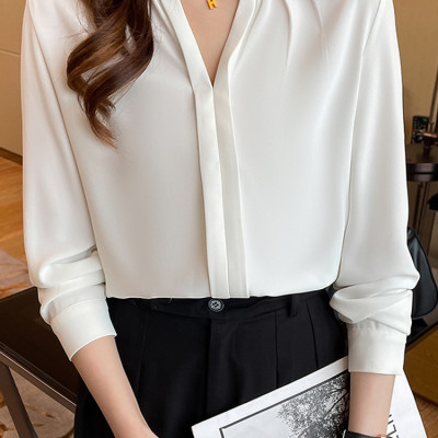 ÁO SƠ MI NỮ TRẮNG TRƠN CHẤT LIỆU MỀM MỊN TAY DÀI CỔ TÀU TRẺ TRUNG HAINT BOUTIQUE S08