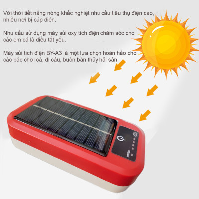 Máy Sủi Oxy Tích Điện 2 Vòi BY A3 Năng Lượng Mặt Trời Siêu Êm, Cao Cấp: câu cá, nuôi cá, bán hải sản...